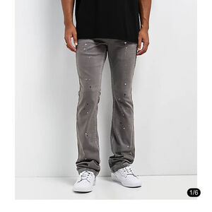 Ninth Hall Stacked Flare Grey Denim Jeans Mens Size 32x34